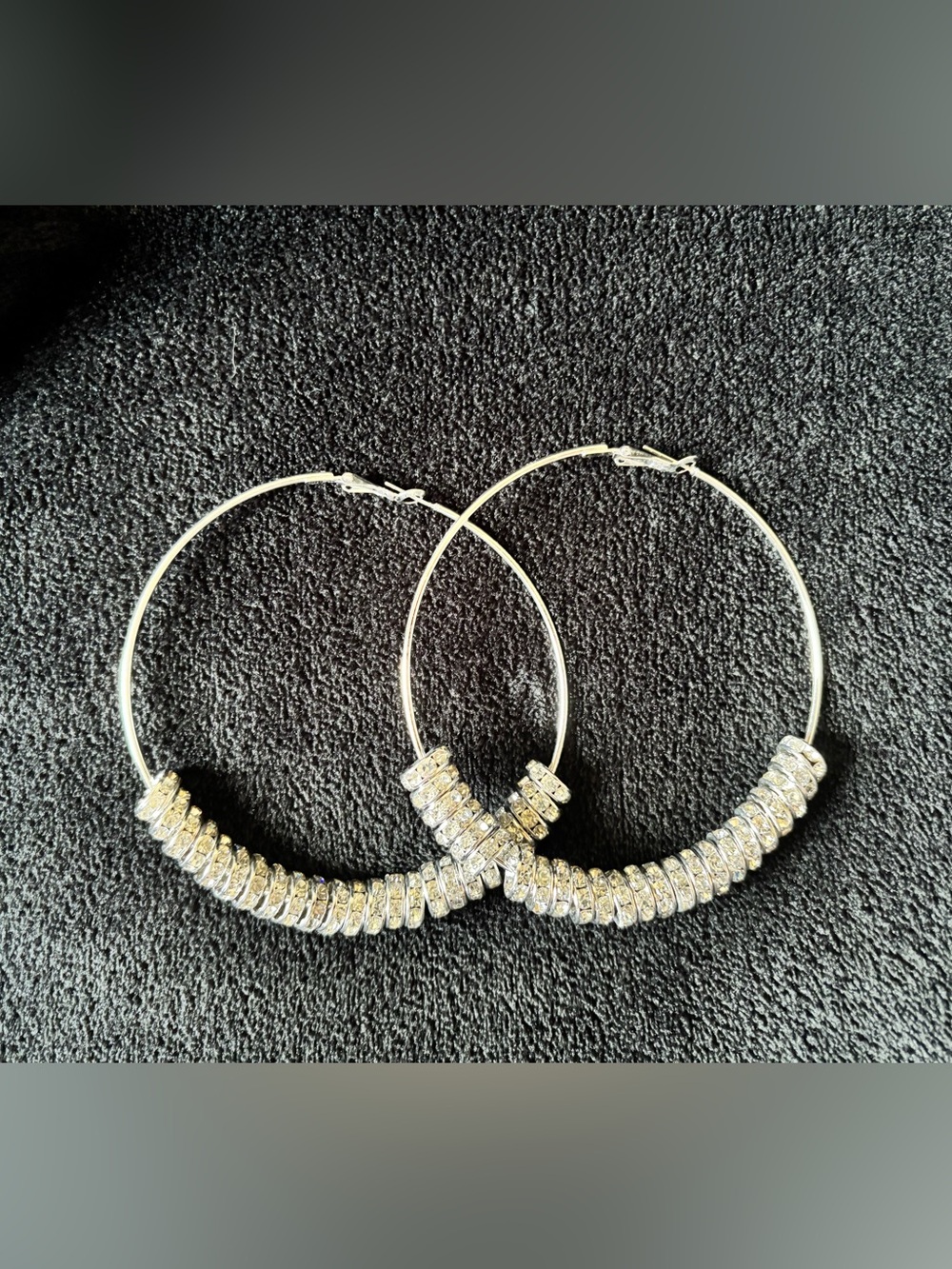 New Silver Tone Rhinestone Hoop Earrings